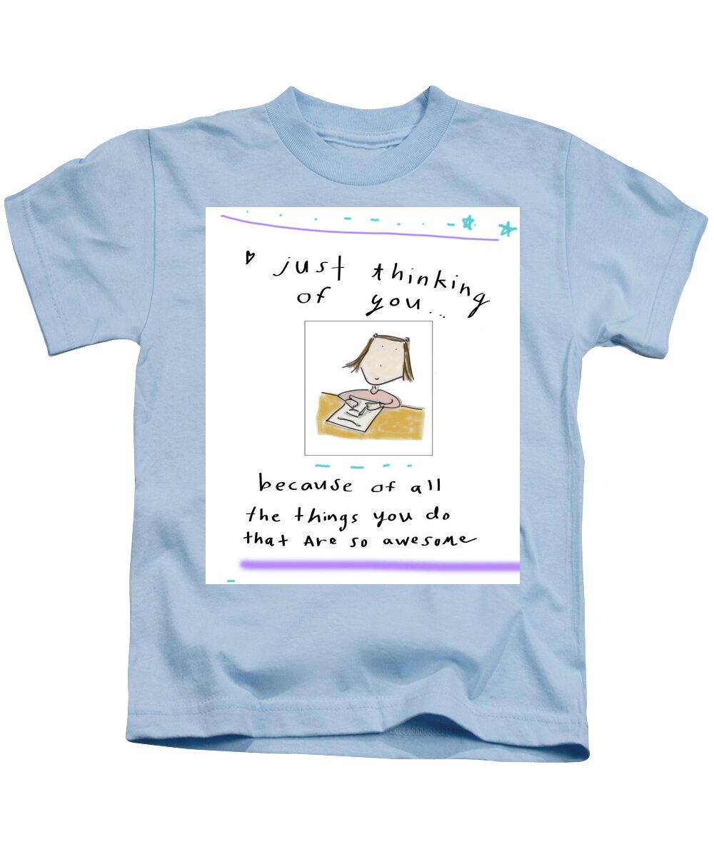 Creative Writing Kids T-Shirt featuring the drawing Just Thinking by Ashley Rice