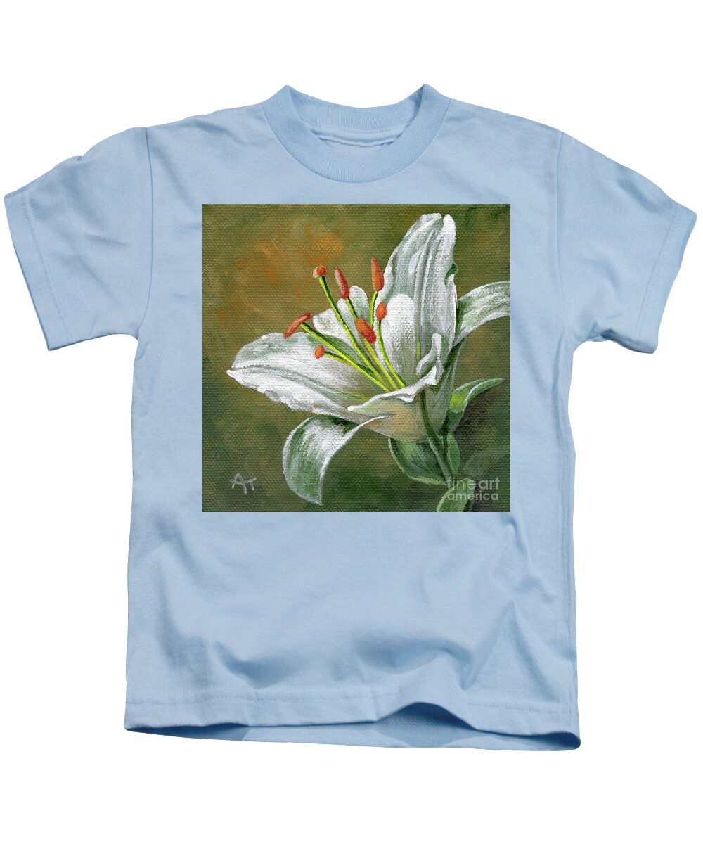 Flower Kids T-Shirt featuring the painting Lily White Flower - right by Annie Troe