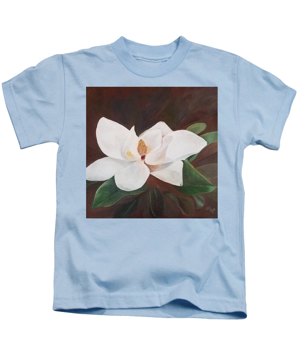 Magnolia Kids T-Shirt featuring the painting Magnolia by Amy Kuenzie