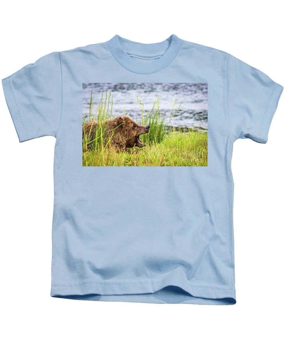Bear Kids T-Shirt featuring the photograph Mama bear screaming at her cubs by Lyl Dil Creations