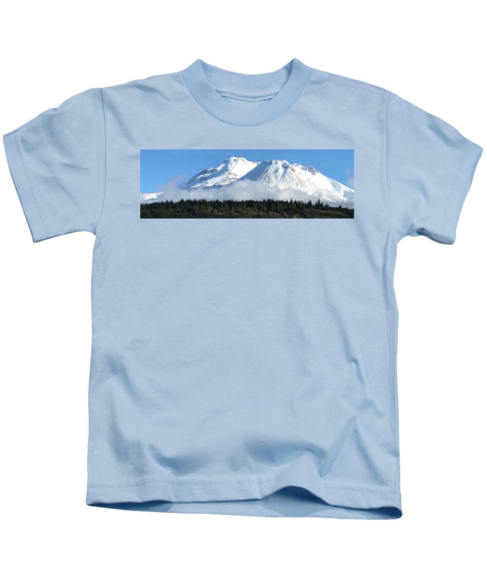 Mt. Shasta Kids T-Shirt featuring the photograph Mt. Shasta over Clouds by Noa Mohlabane