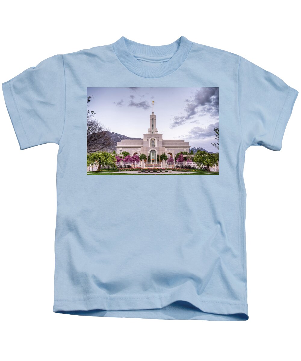 Mt Timpanogos Temple Kids T-Shirt featuring the photograph Mt timpanogos Temple by Brett Engle