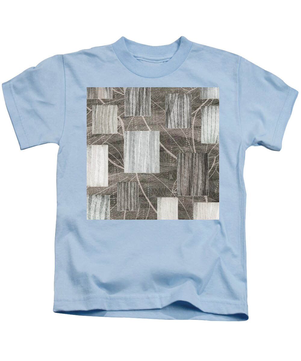Neutral Kids T-Shirt featuring the digital art Neutral Leaf Print Squares Cream by Sand And Chi
