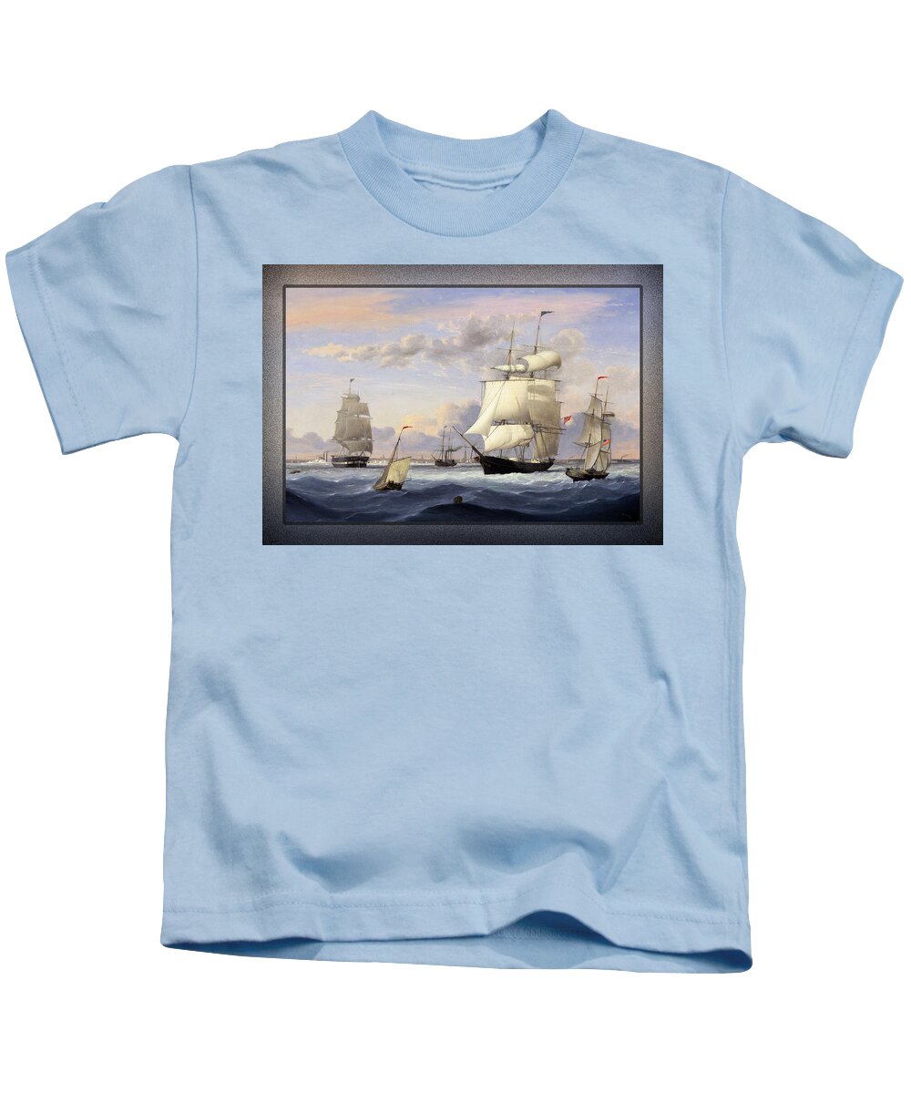 New York Harbor Kids T-Shirt featuring the painting New York Harbor by Fitz Henry Lane by Rolando Burbon