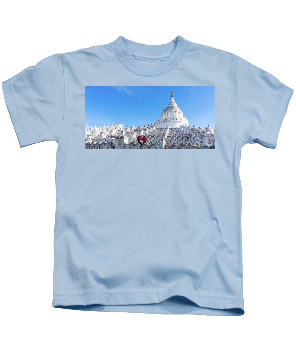Boy Kids T-Shirt featuring the photograph novice monks at Burmese Temple by Ann Moore