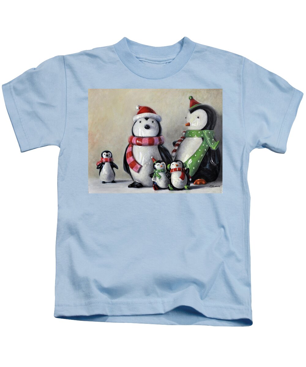 Still Life Kids T-Shirt featuring the painting Penguin Pals Forever by Rick Hansen