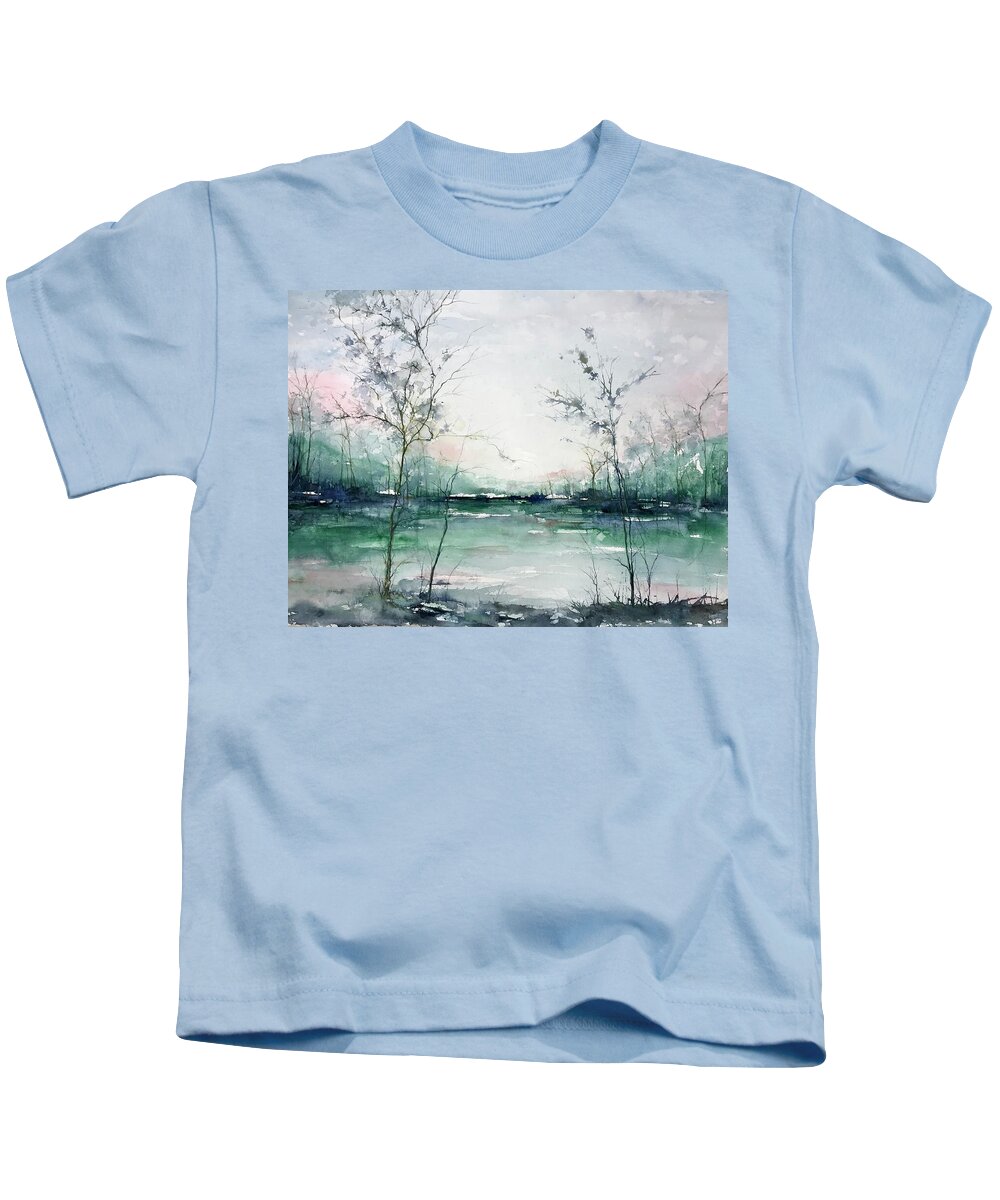 Watercolour Kids T-Shirt featuring the painting Quiet Waters by Robin Miller-Bookhout