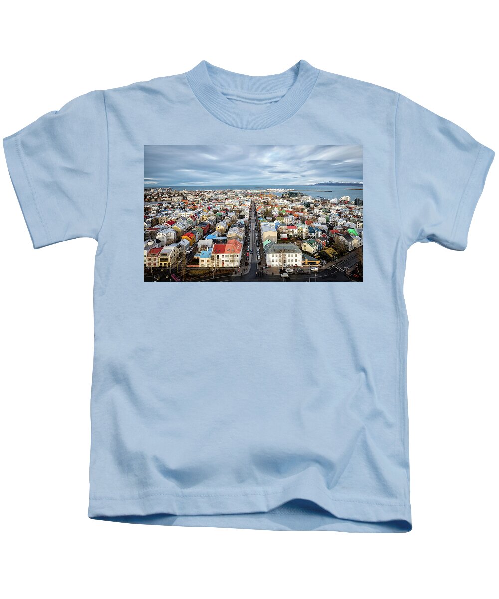 Hallgrimskirkja Kids T-Shirt featuring the photograph Reykjavik City 1 by Nigel R Bell