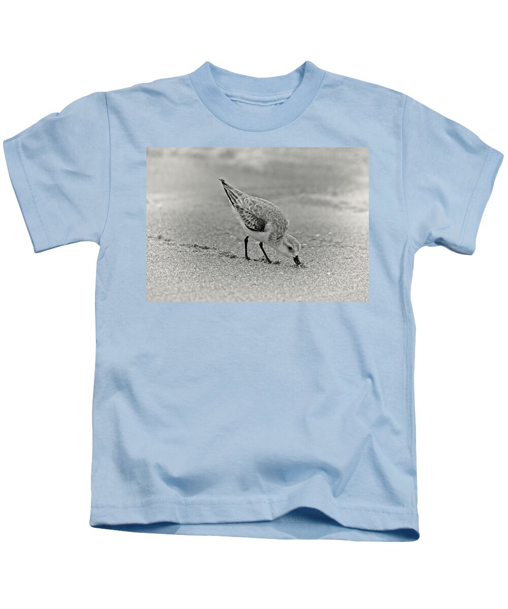 Sanderling Kids T-Shirt featuring the photograph Sanderling Foraging For Food by Steve DaPonte