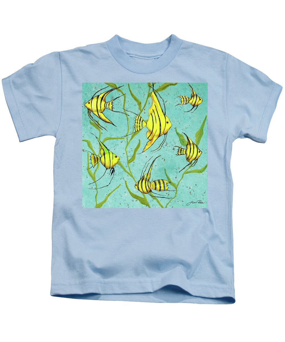 School Kids T-Shirt featuring the mixed media School Of Fish Iv by Gina Ritter
