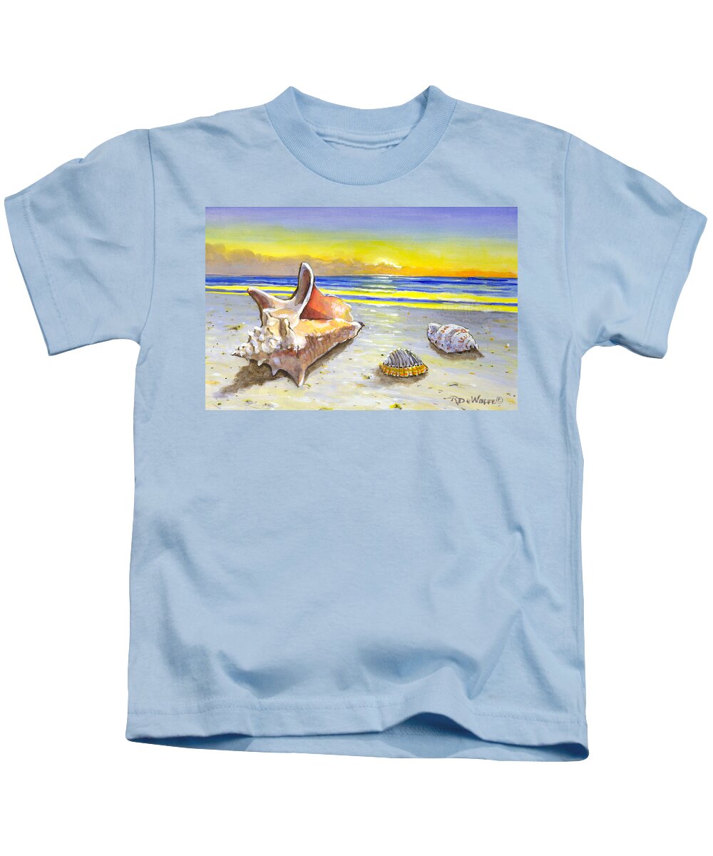 Sea Kids T-Shirt featuring the painting Sea Shells By The Sea Shore by Richard De Wolfe