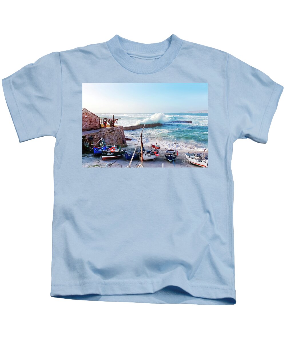 Sennen Cove Kids T-Shirt featuring the photograph Sennen cove Harbour Cornwall by Terri Waters