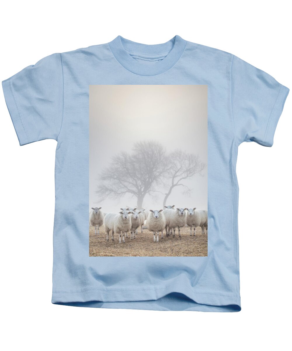 Sheep Kids T-Shirt featuring the photograph Sheep in the mist by Anita Nicholson