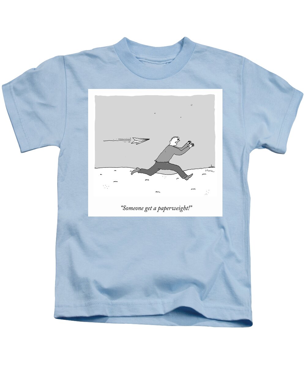 “someone Get A Paperweight!” Kids T-Shirt featuring the drawing Someone Get a Paperweight by Liana Finck