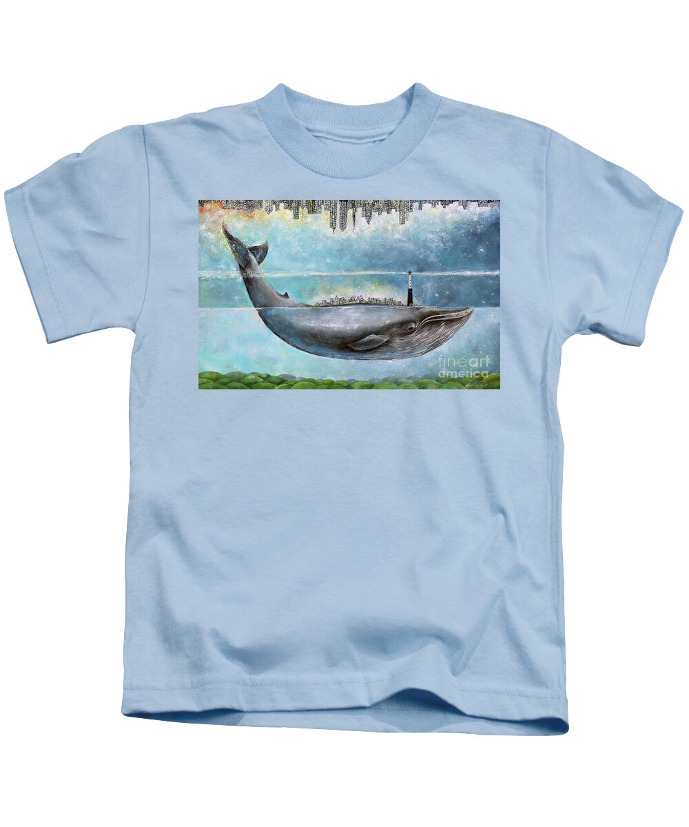 Whale Kids T-Shirt featuring the painting Somewhere in the middle by Manami Lingerfelt