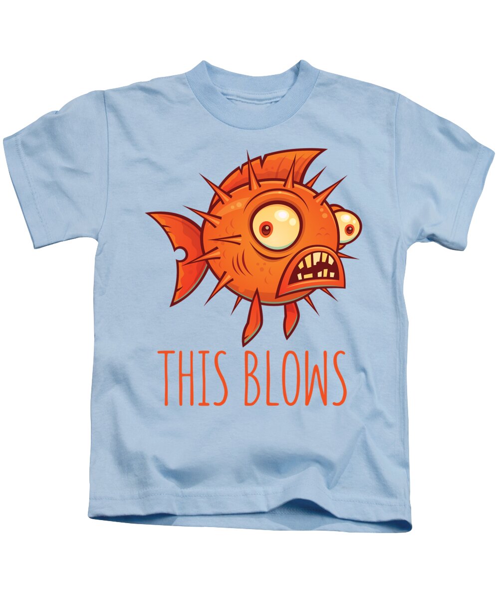 Pufferfish Kids T-Shirt featuring the digital art This Blows Porcupine Blowfish by John Schwegel