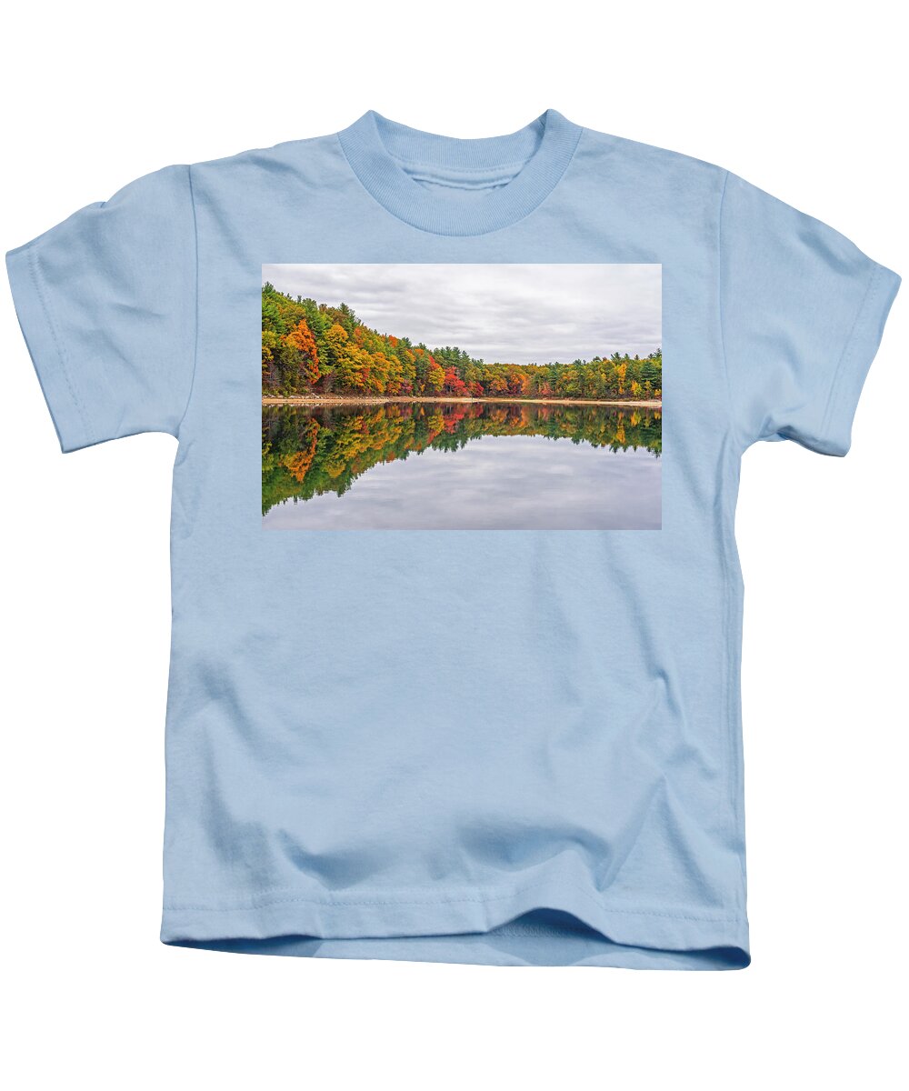 Walden Kids T-Shirt featuring the photograph Walden Pond Fall Foliage Concord MA Reflection Trees by Toby McGuire