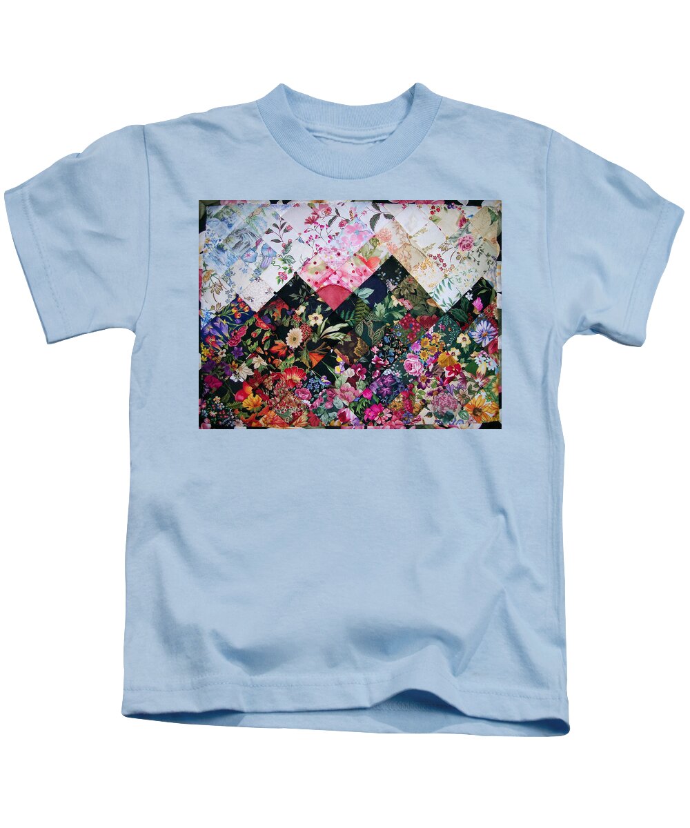 Art Quilt Kids T-Shirt featuring the tapestry - textile Watercolor Sunset by Pam Geisel