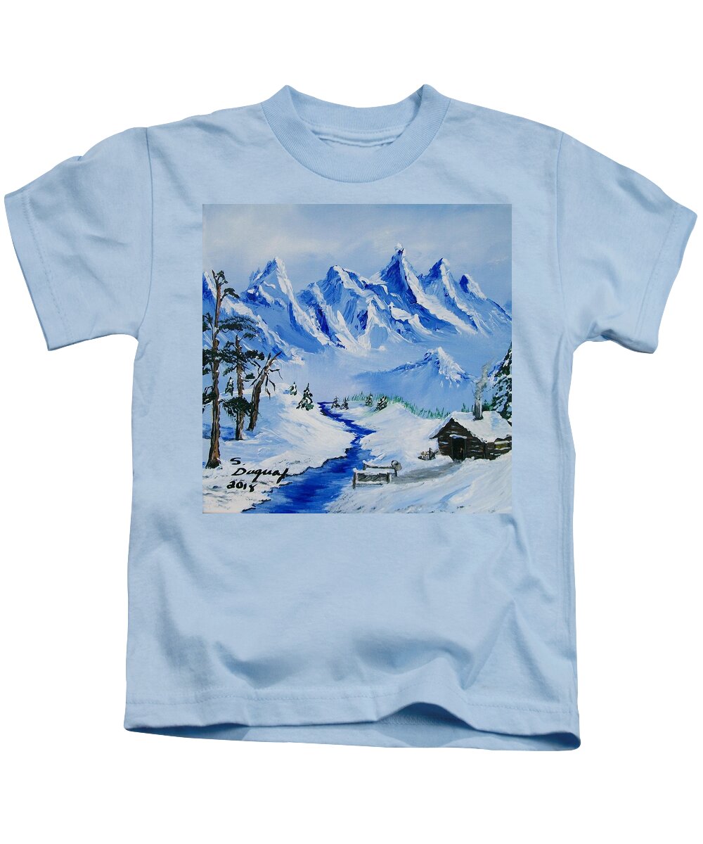 Canada Kids T-Shirt featuring the painting Winter in the Rockies by Sharon Duguay