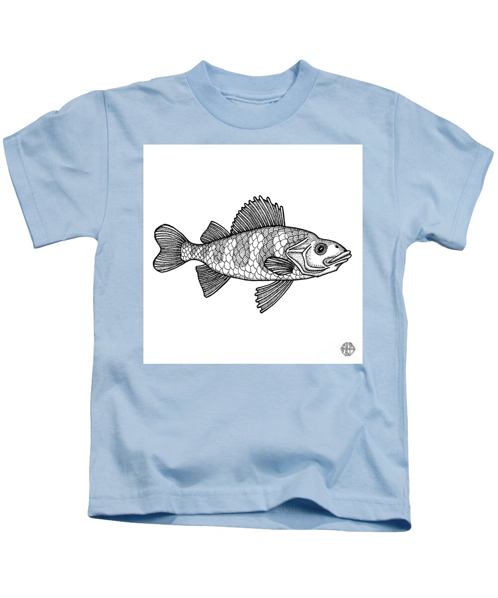 Animal Portrait Kids T-Shirt featuring the drawing Yellow Perch by Amy E Fraser