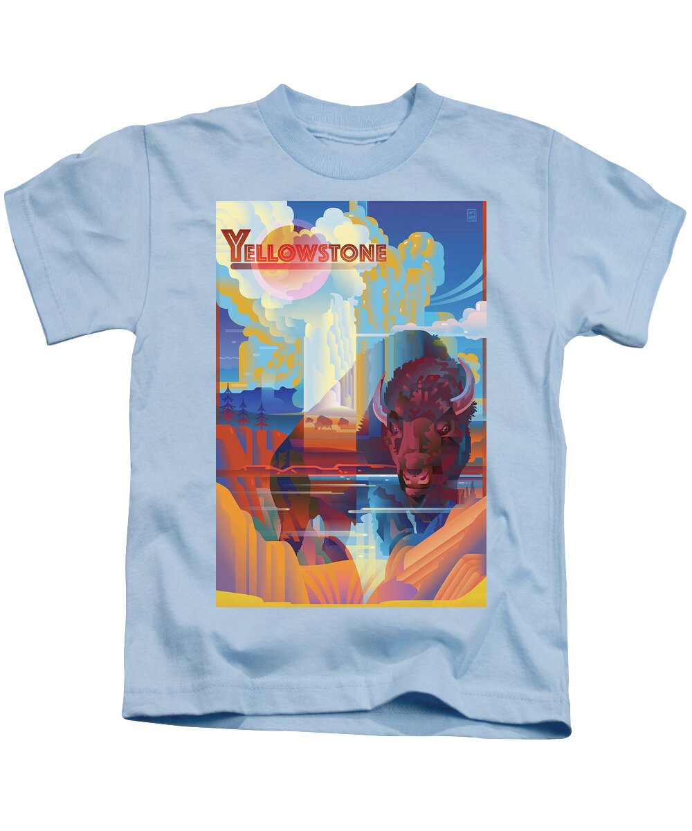 Yellowstone Old Faithful Kids T-Shirt featuring the digital art Yellowstone Old Faithful by Garth Glazier