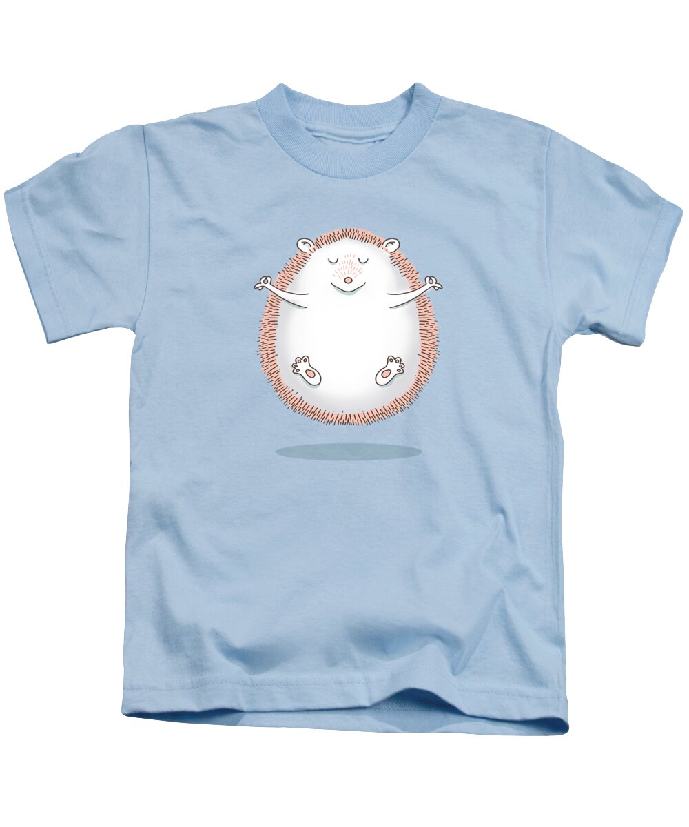 Hedgehog Kids T-Shirt featuring the digital art Zen Hedgehog Meditating by Laura Ostrowski