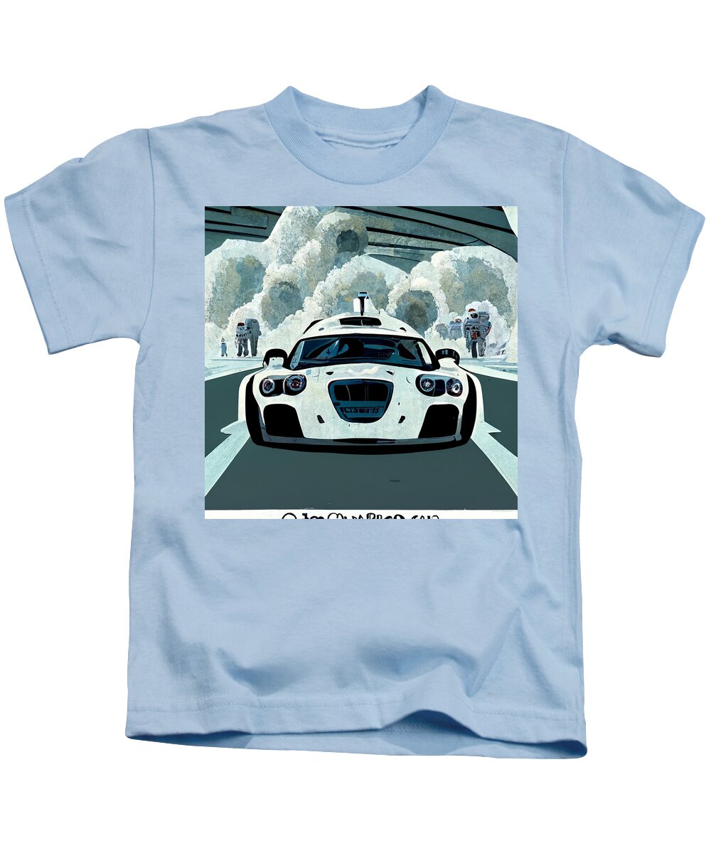 Cool Kids T-Shirt featuring the painting Cool Cartoon The Stig Top Gear Show Driving A Car D27276c2 1dc4 442d 4e78 Dd764d266a62 by MotionAge Designs