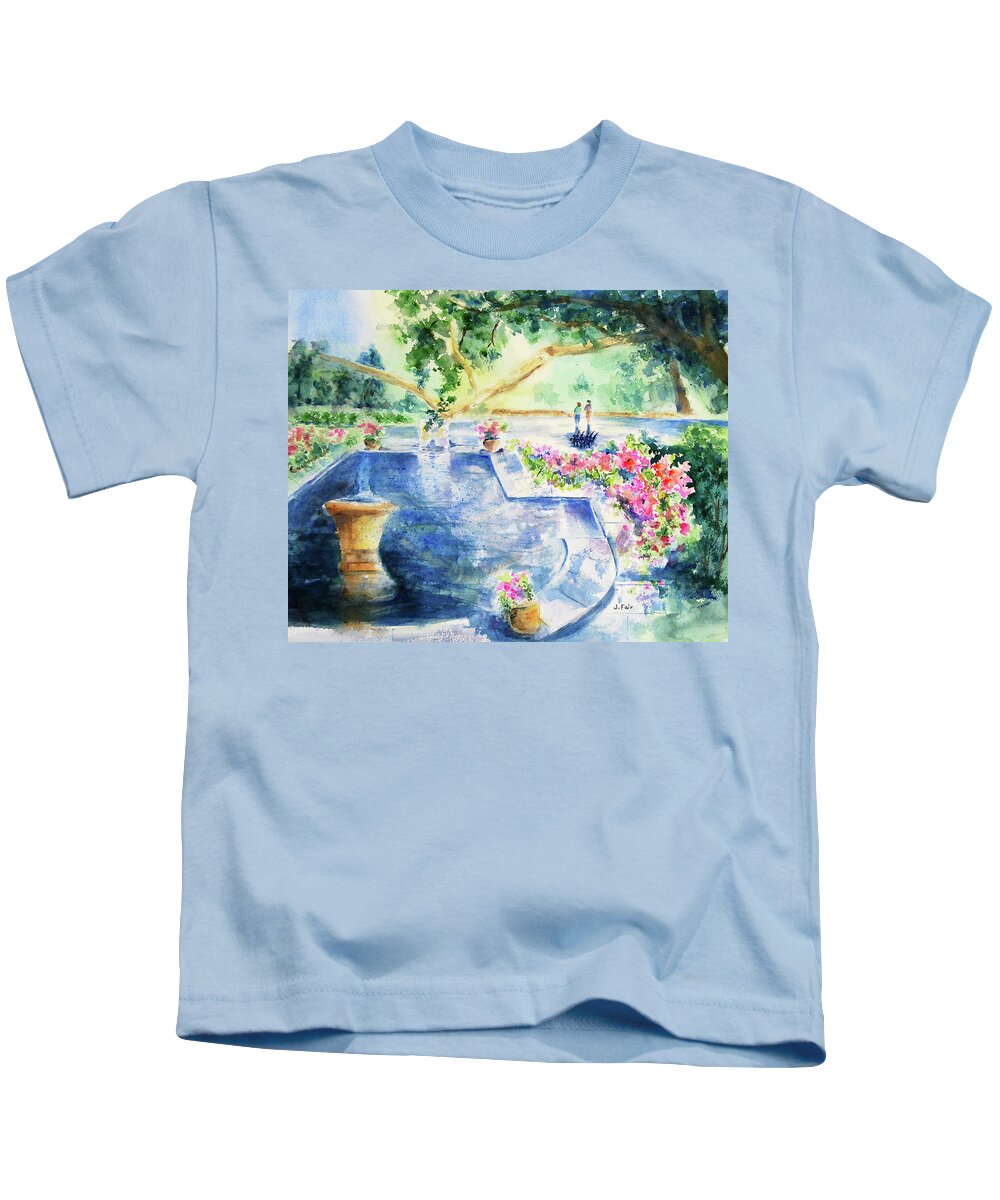 Fountain Kids T-Shirt featuring the painting Live Oak Garden at Bellingrath by Jerry Fair