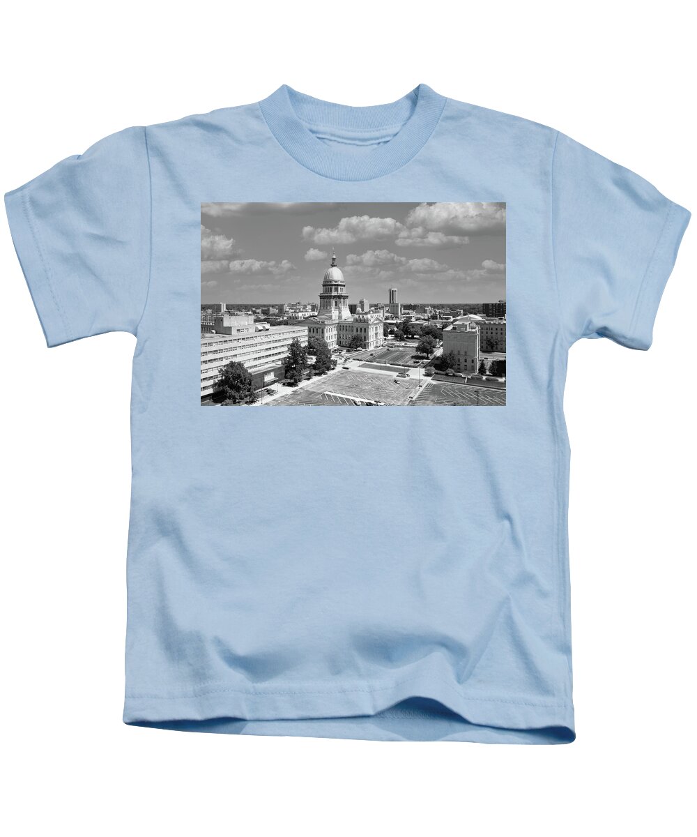 Usa Kids T-Shirt featuring the photograph Illinois state capitol in Springfield Illinois in black and white by Eldon McGraw