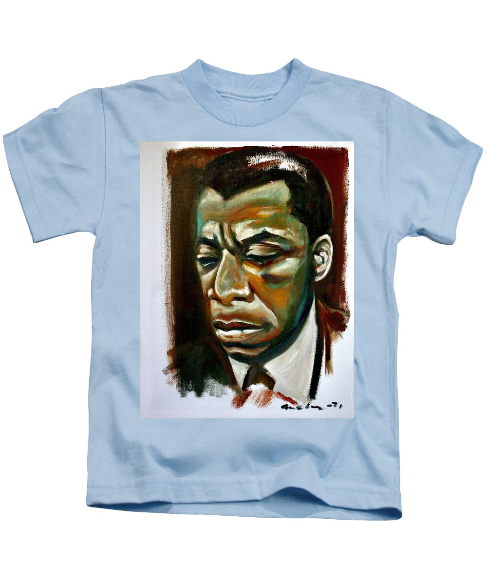 James Baldwin Kids T-Shirt featuring the painting A portrait of James Baldwin by Martel Chapman
