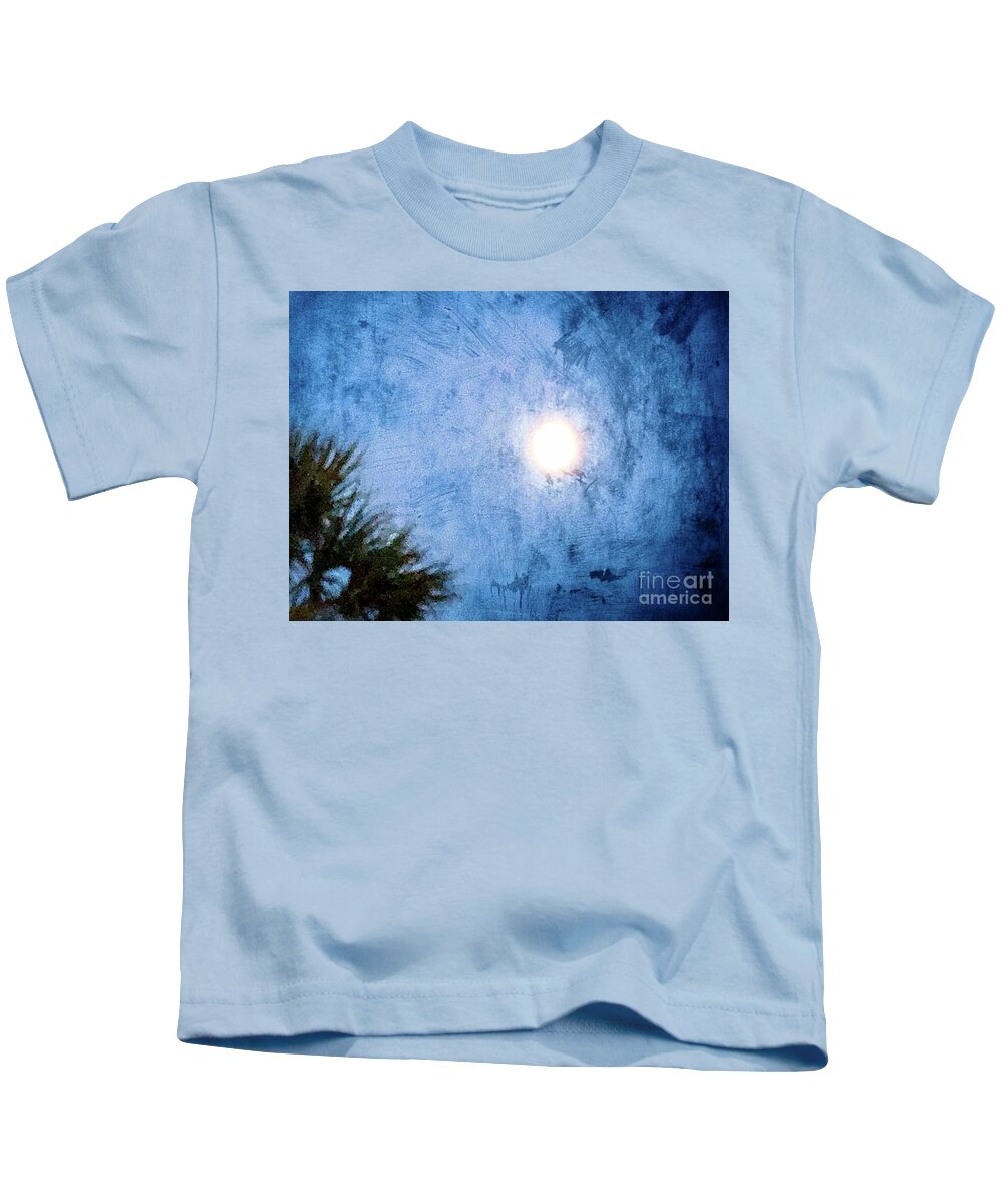 Blue Kids T-Shirt featuring the photograph A Tropical Moon by Eddy Mann