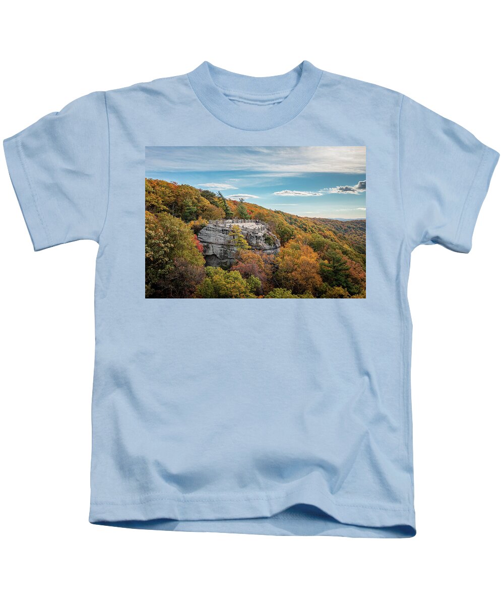 Aerial Kids T-Shirt featuring the photograph Aerial Coopers Rock state park overlook over the Cheat River in WV by Steven Heap