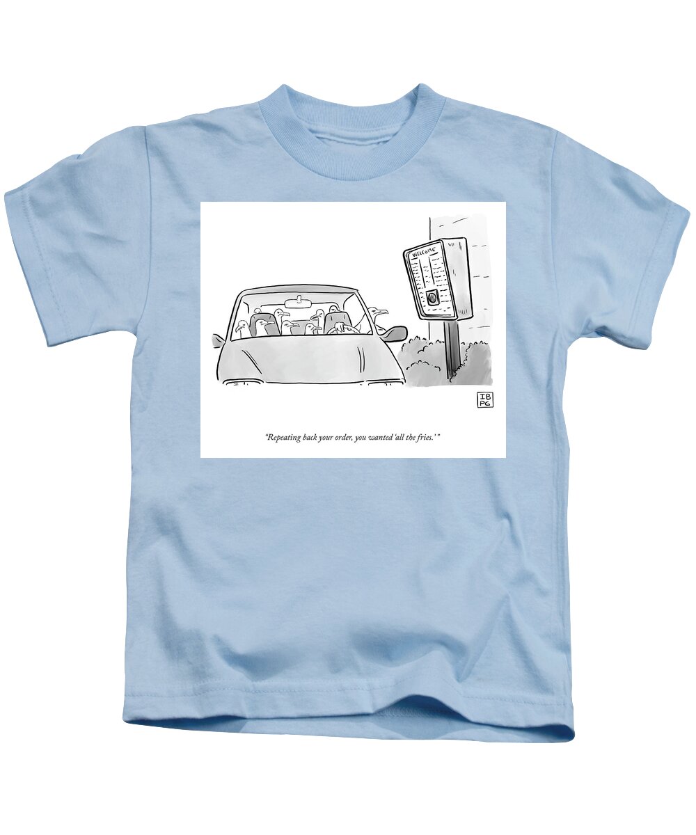 Repeating Back Your Order Kids T-Shirt featuring the drawing All The Fries by Pia Guerra and Ian Boothby