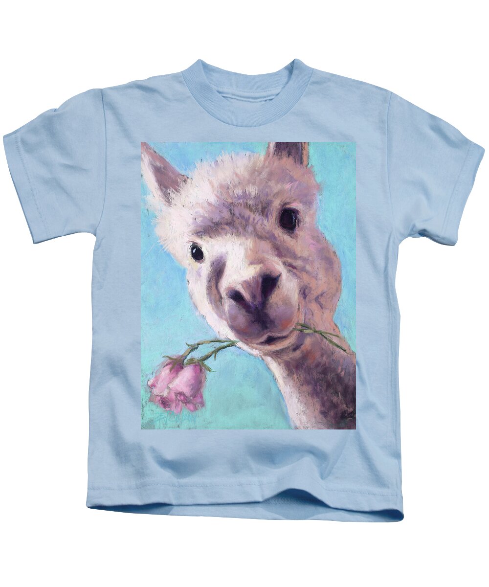 Alpaca Kids T-Shirt featuring the painting Alpaca Romance by Billie Colson