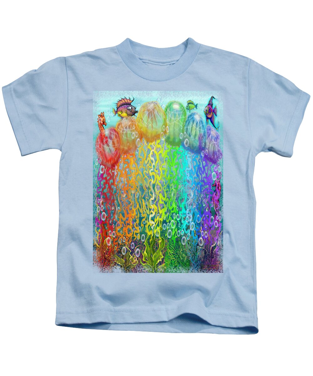 Aquatic Kids T-Shirt featuring the digital art Aqua Jellyfish Rainbow Fantasy by Kevin Middleton