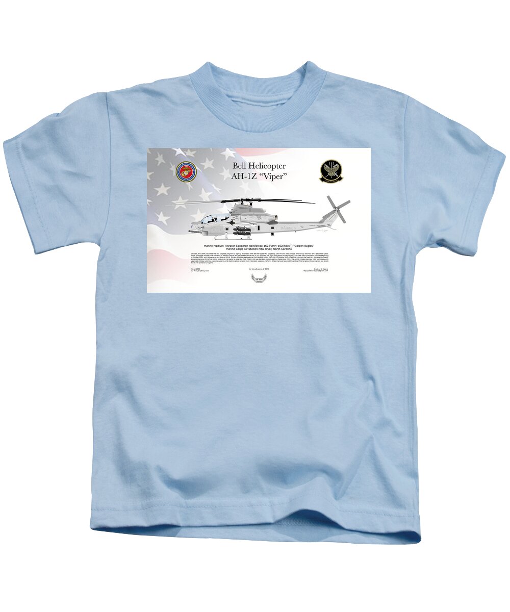 Bell Kids T-Shirt featuring the digital art Bell AH-1Z Viper VMM-162 REIN USFLAG by Arthur Eggers
