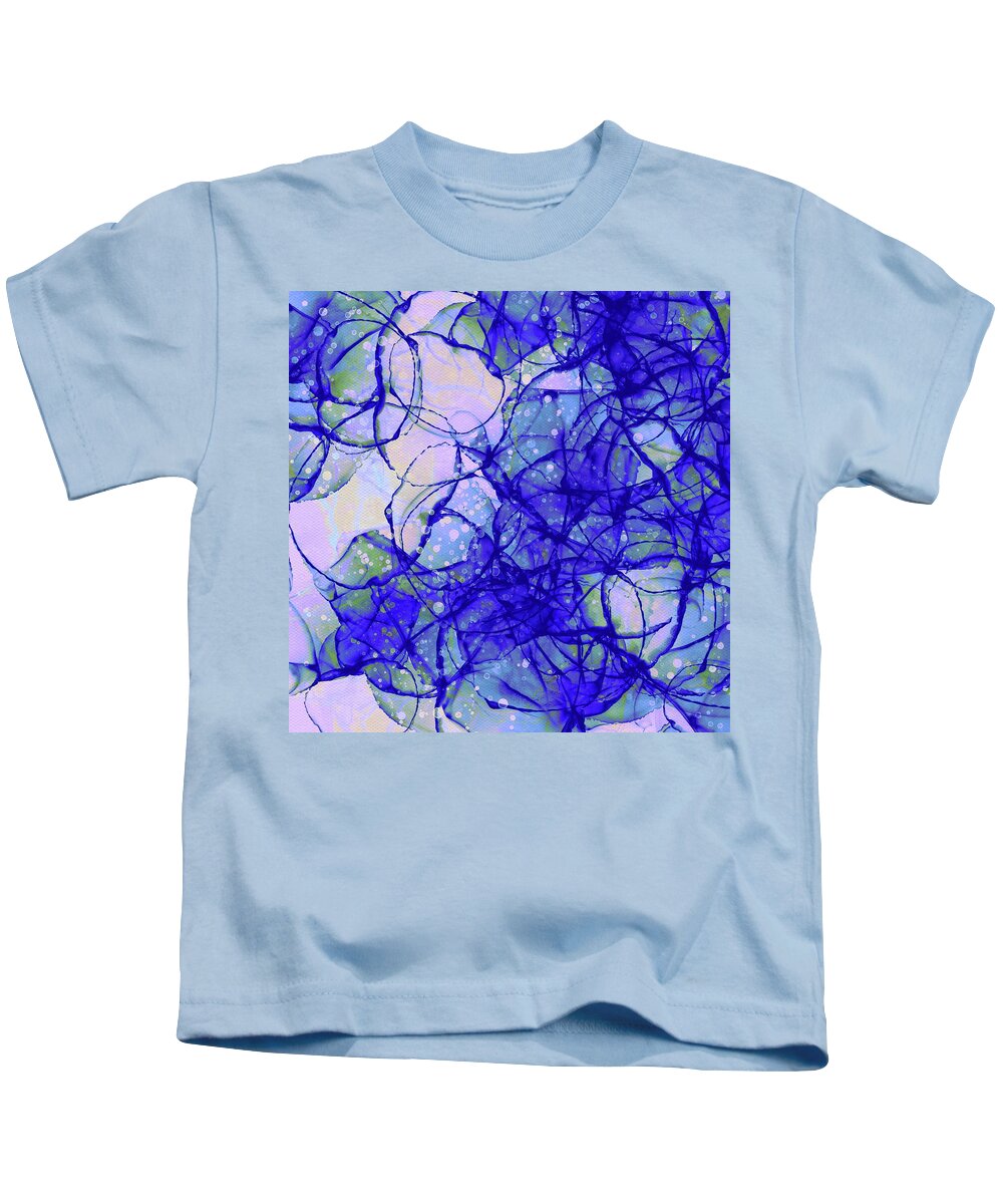 Blue Kids T-Shirt featuring the painting Blue and lilac circular abstract by Itsonlythemoon -