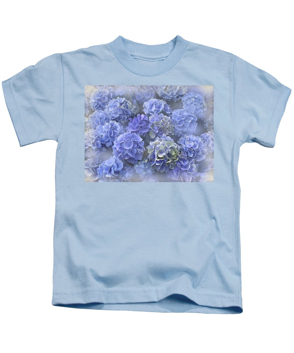 Hydrangea Kids T-Shirt featuring the photograph Blue Hydrangeas by Angela Davies