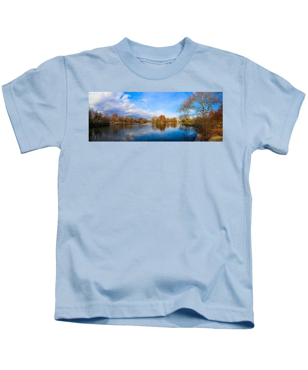 Water Kids T-Shirt featuring the photograph Blue Sky and Clouds Over the Lake at Centennial Park by Marcus Jones