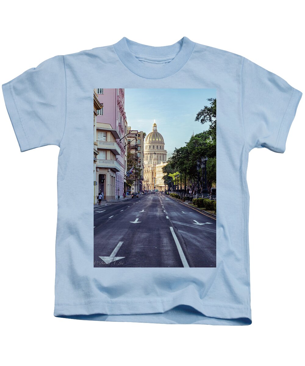 Street Photography Kids T-Shirt featuring the photograph Capitol Building - Havana, Cuba by David Lee
