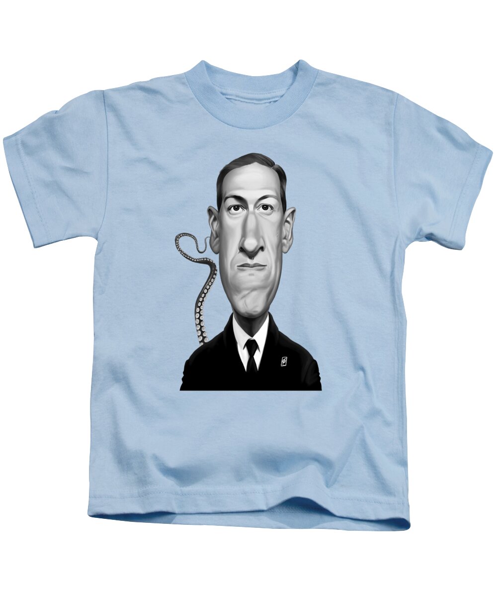 Illustration Kids T-Shirt featuring the digital art Celebrity Sunday - H.P Lovecraft by Rob Snow