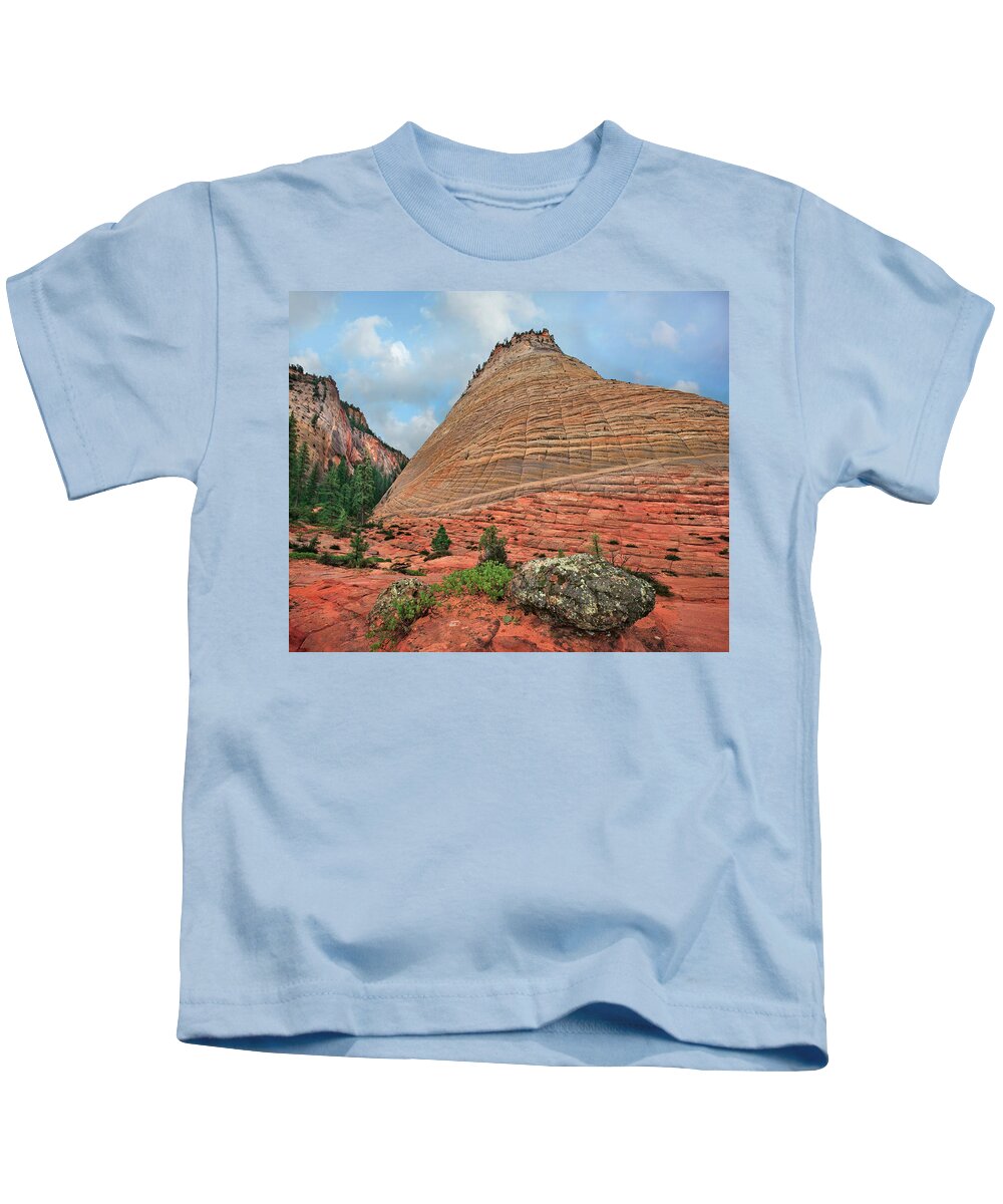 00555583 Kids T-Shirt featuring the photograph Checkerboard Mesa, Zion by Tim Fitzharris