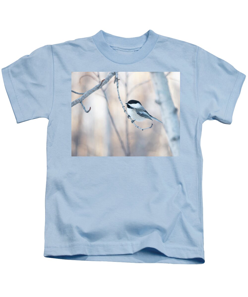 Chickadee Kids T-Shirt featuring the photograph Chickadee by Karen Rispin