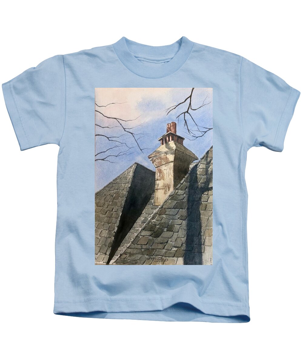 Roof Kids T-Shirt featuring the painting Chimney Grande by John Glass