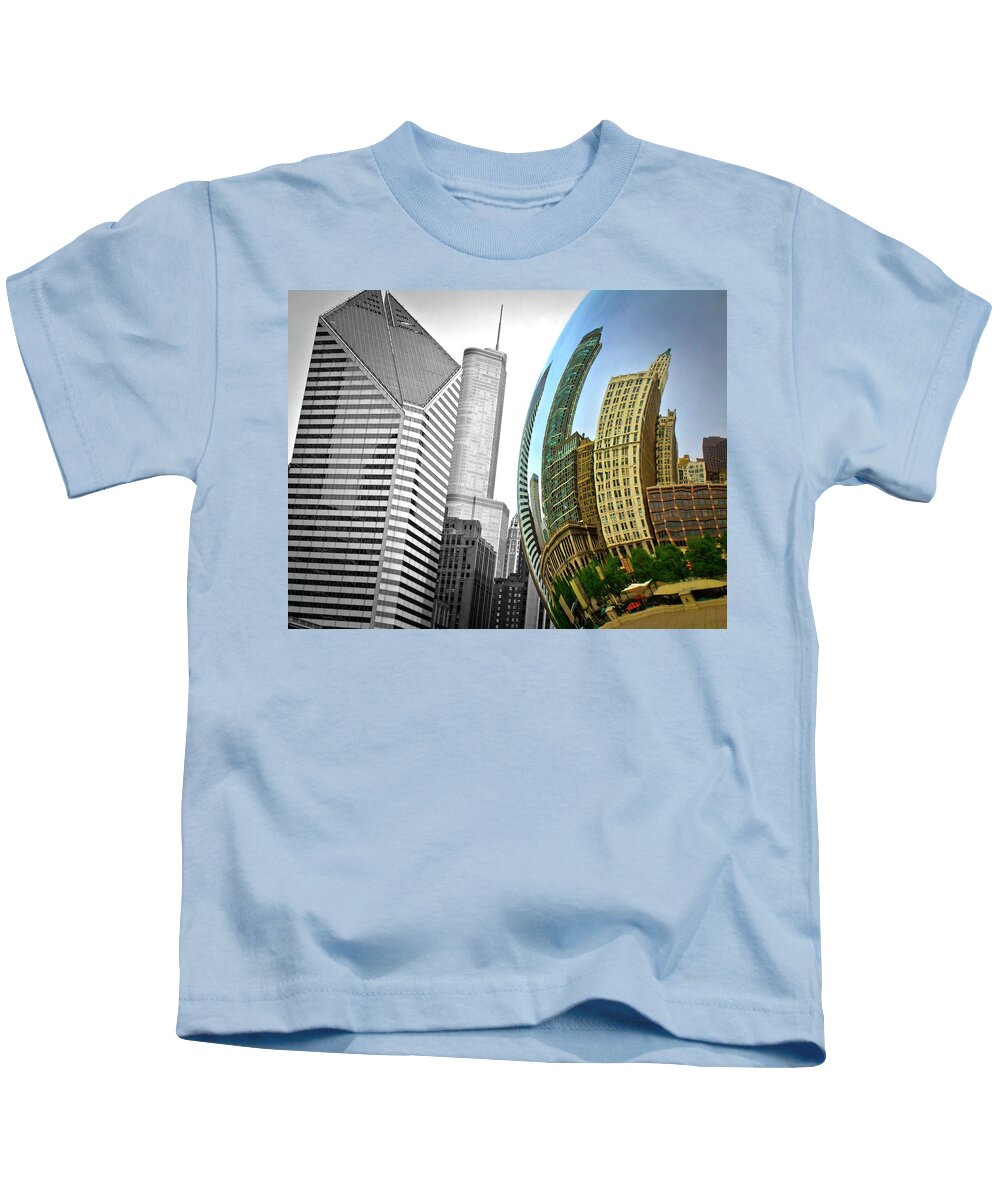 Chicago Cloud Gate Color B&w Kids T-Shirt featuring the photograph Cloud Gate - Chicago by David Morehead