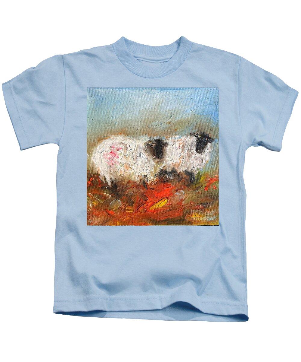 Sheep Kids T-Shirt featuring the painting Connemara sheep painting by Mary Cahalan Lee - aka PIXI
