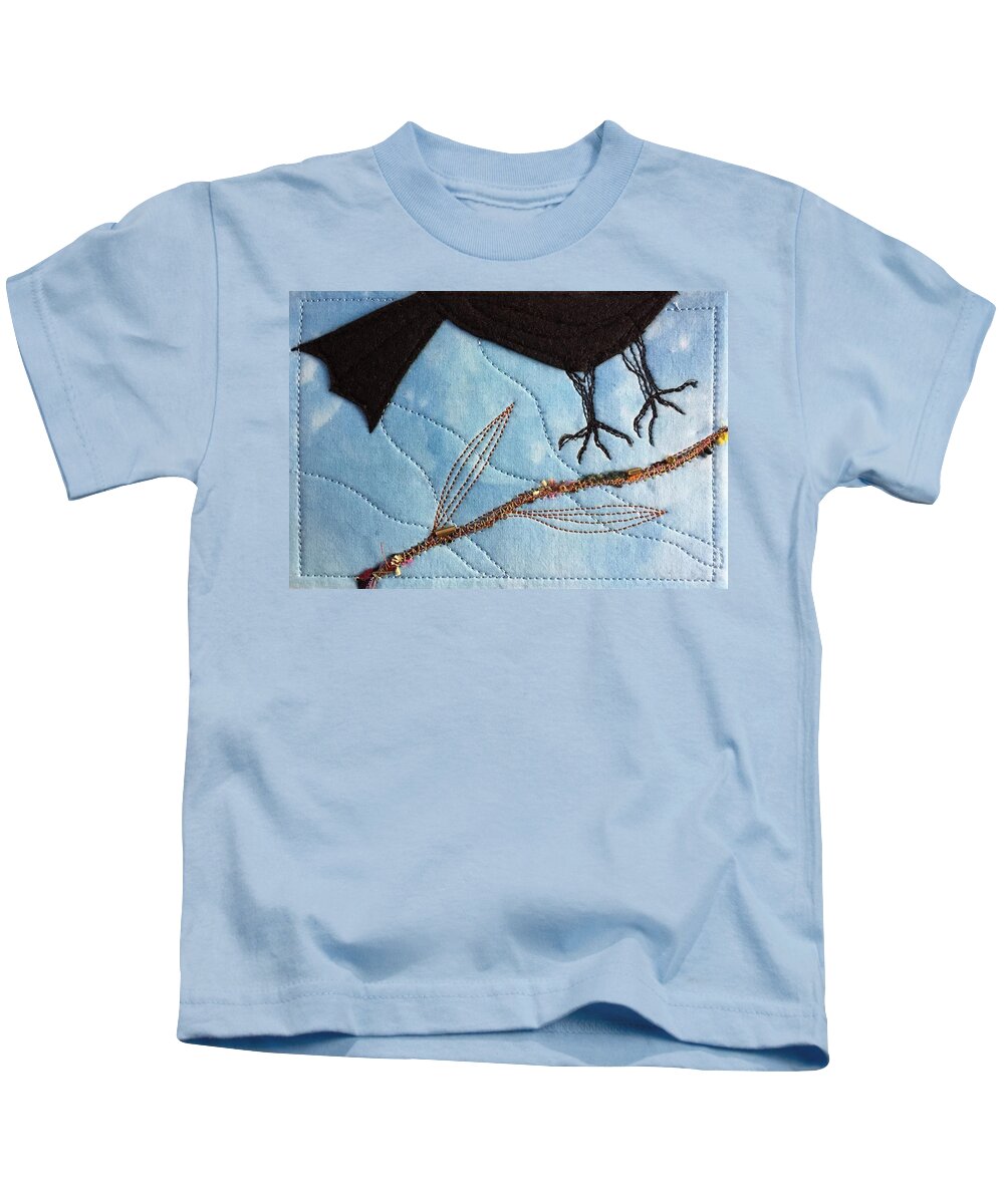 Fabric Postcard Kids T-Shirt featuring the mixed media Crow by Vivian Aumond