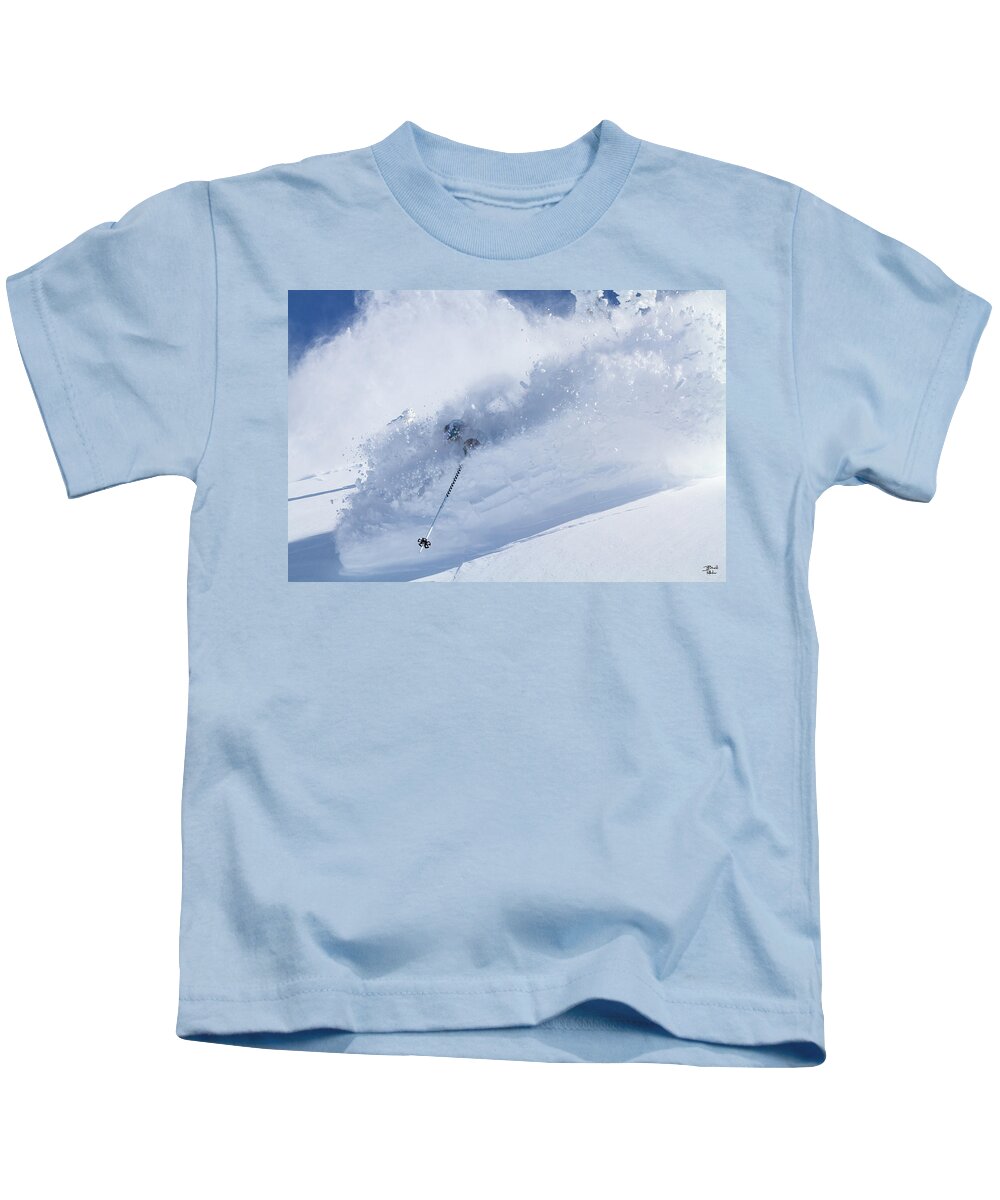 Utah Kids T-Shirt featuring the photograph Deep Powder Skier - Snowbird, Utah - IMG_5472e by Brett Pelletier
