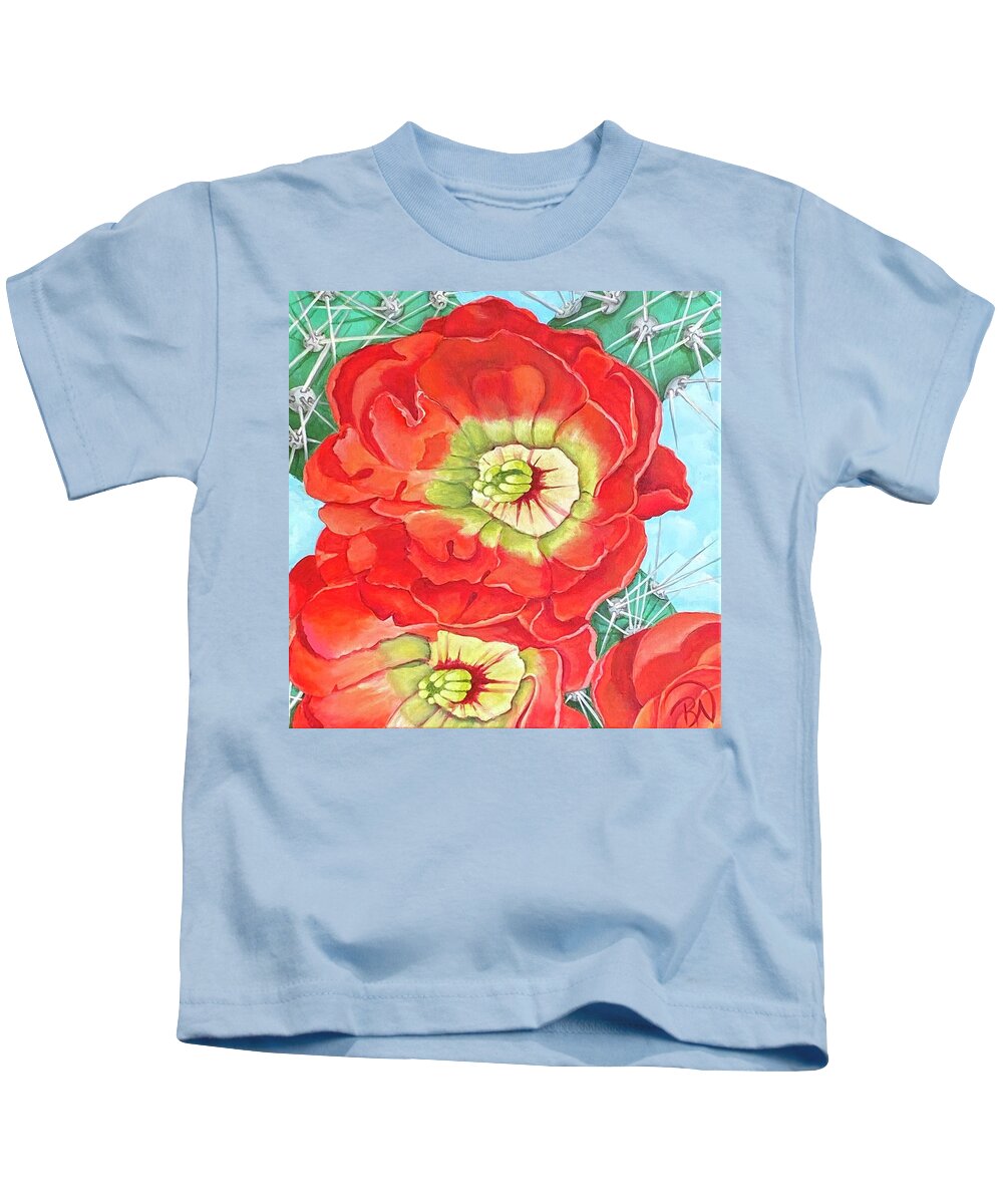 Flowers Kids T-Shirt featuring the painting Desert Blooms-Red Sunset by Renee Noel