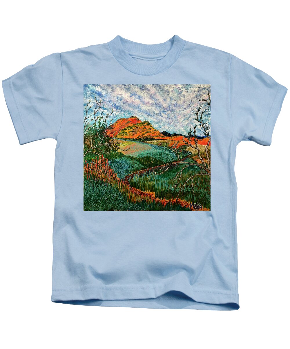 California Dreaming. Santa Susana Pass. The '60s.  The Sixties. The Dream. Kids T-Shirt featuring the painting Dreaming California. Santa Susana Pass, Los Angeles. by ArtStudio Mateo